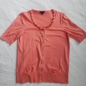 TALBOTS coral pink short sleeve cardigan S